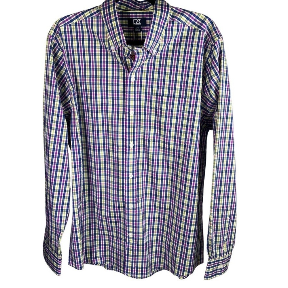 Cutter & Buck L/S Anthony Performance Woven‎ Shirt - L Limelight Plaid New